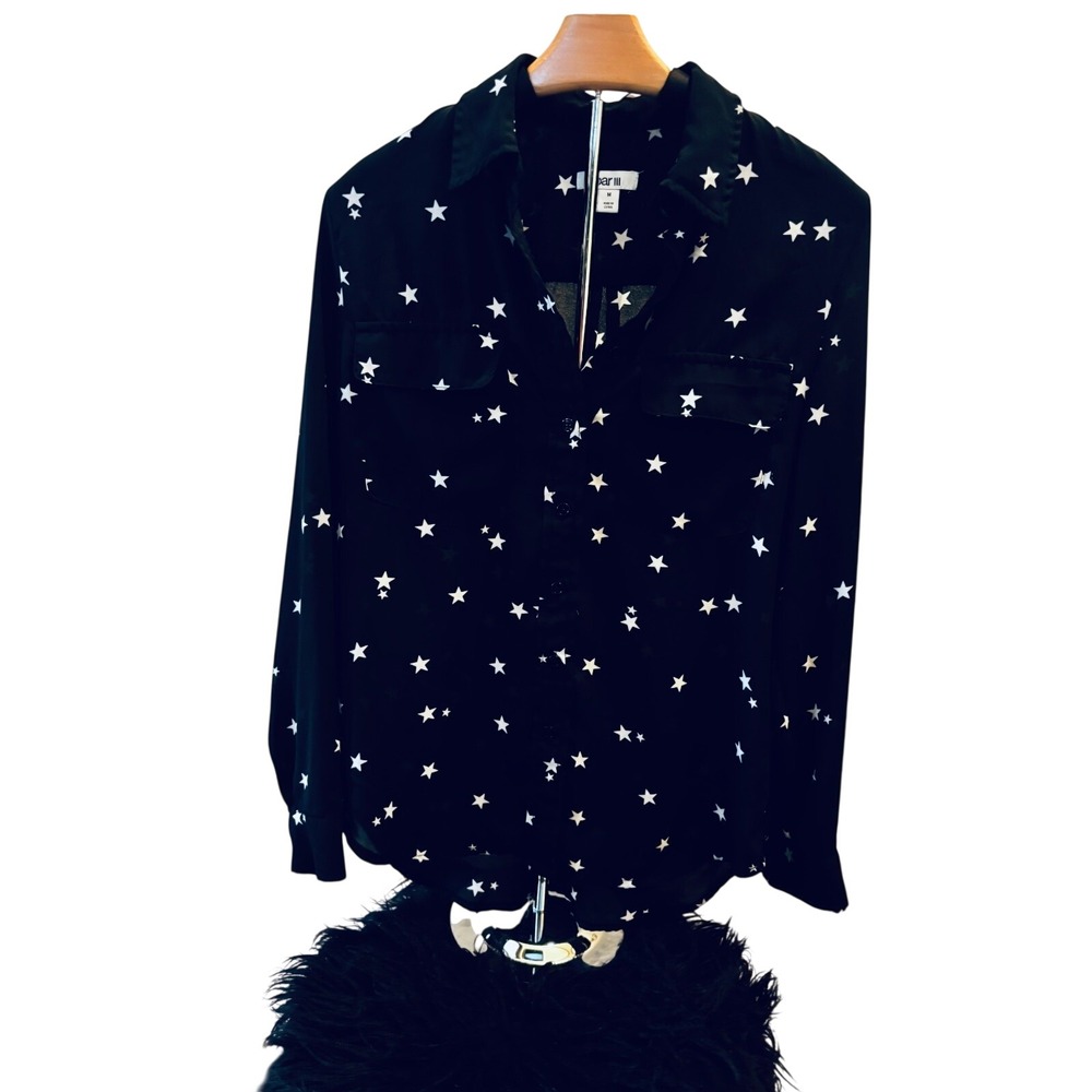 Bar III | Star-Print Two-Pocket Blouse | Size Medium